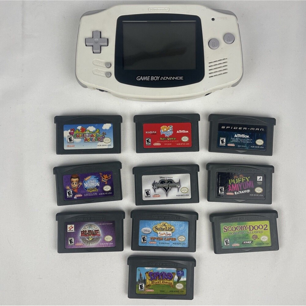 Nintendo White Game Boy Advance with 11 Game Cartridges